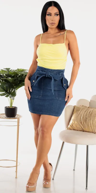 Shirred Denim Skirt Look sold by Moda