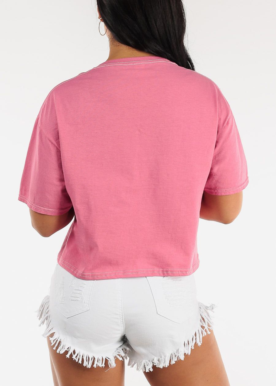 Short Sleeve Good Vibes Cropped Graphic Tee Pink sold by Moda product image thumbnail 4