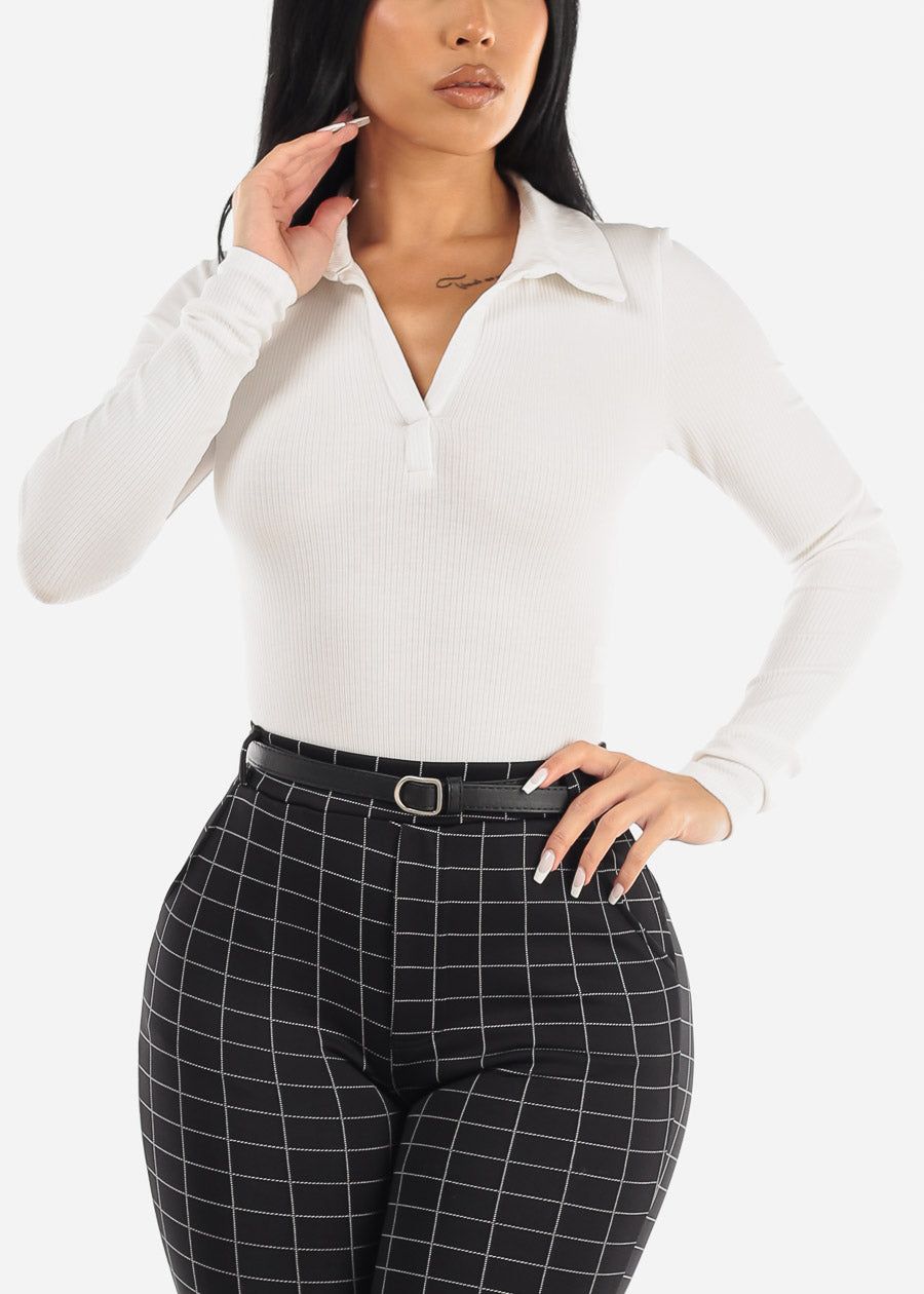 Long Sleeve White Collared Thong Bodysuit sold by Moda product image thumbnail 5