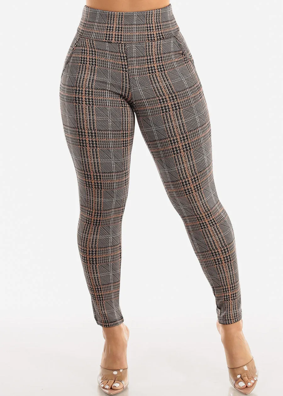 Butt Lift High Waist Plaid Skinny Pants Brown sold by Moda product image thumbnail 3