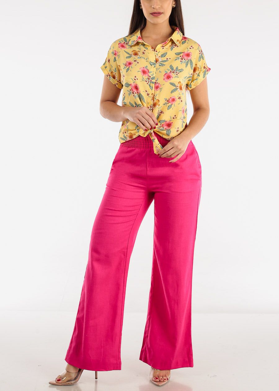 Tie Front Button Up Chiffon Floral Blouse Yellow sold by Moda product image thumbnail 2