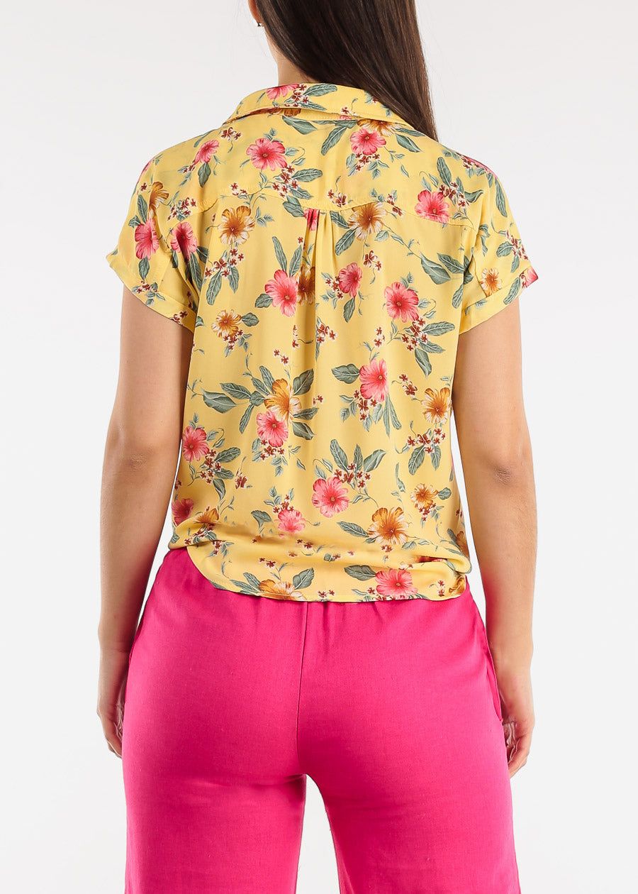 Tie Front Button Up Chiffon Floral Blouse Yellow sold by Moda product image thumbnail 4