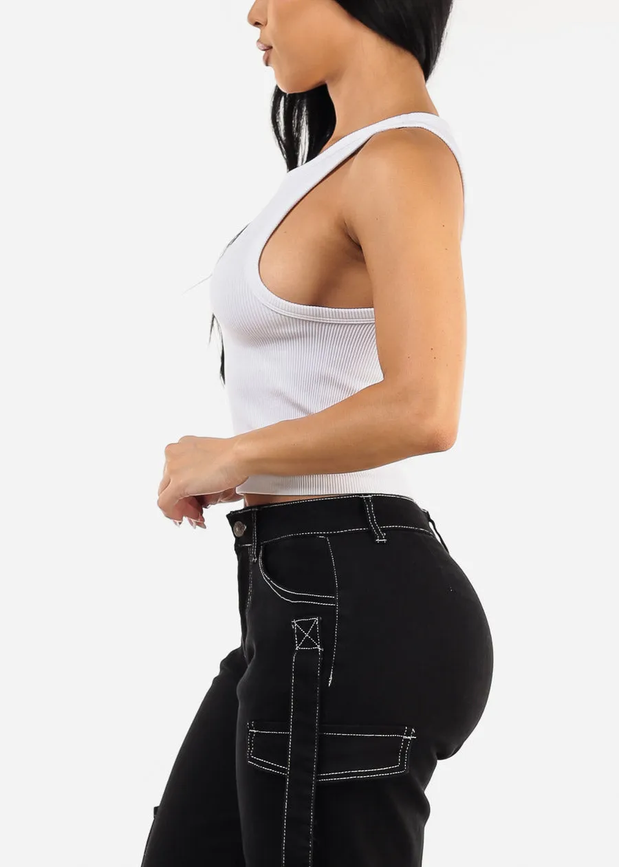 Sleeveless White Seamless Ribbed Crop Top sold by Moda product image thumbnail 3