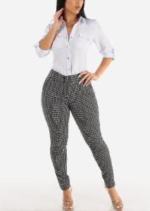 Black High Waisted Checkered Skinny Pants sold by Moda
