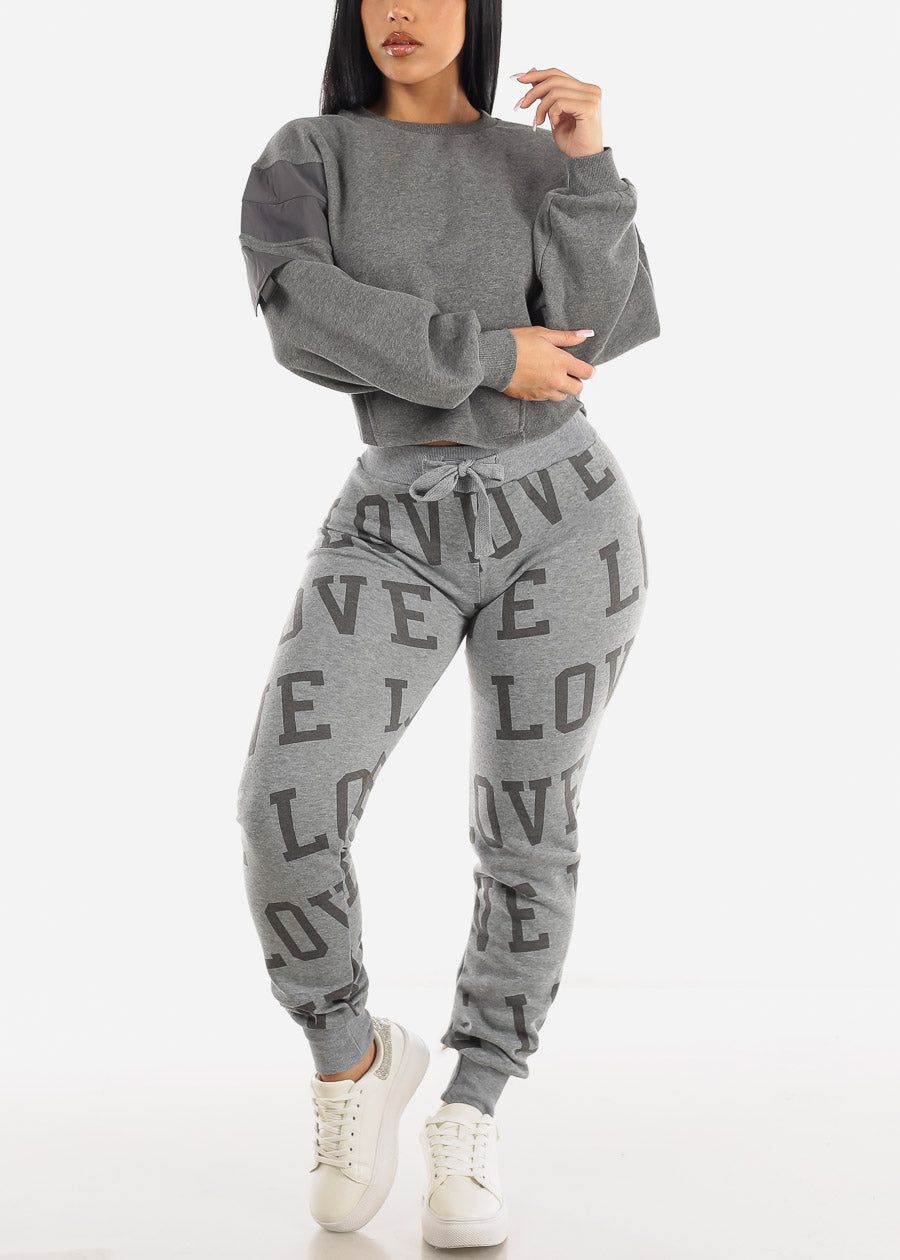 Fleece Drawstring Waist Jogger Sweatpants Grey "Love" sold by Moda product image thumbnail 5