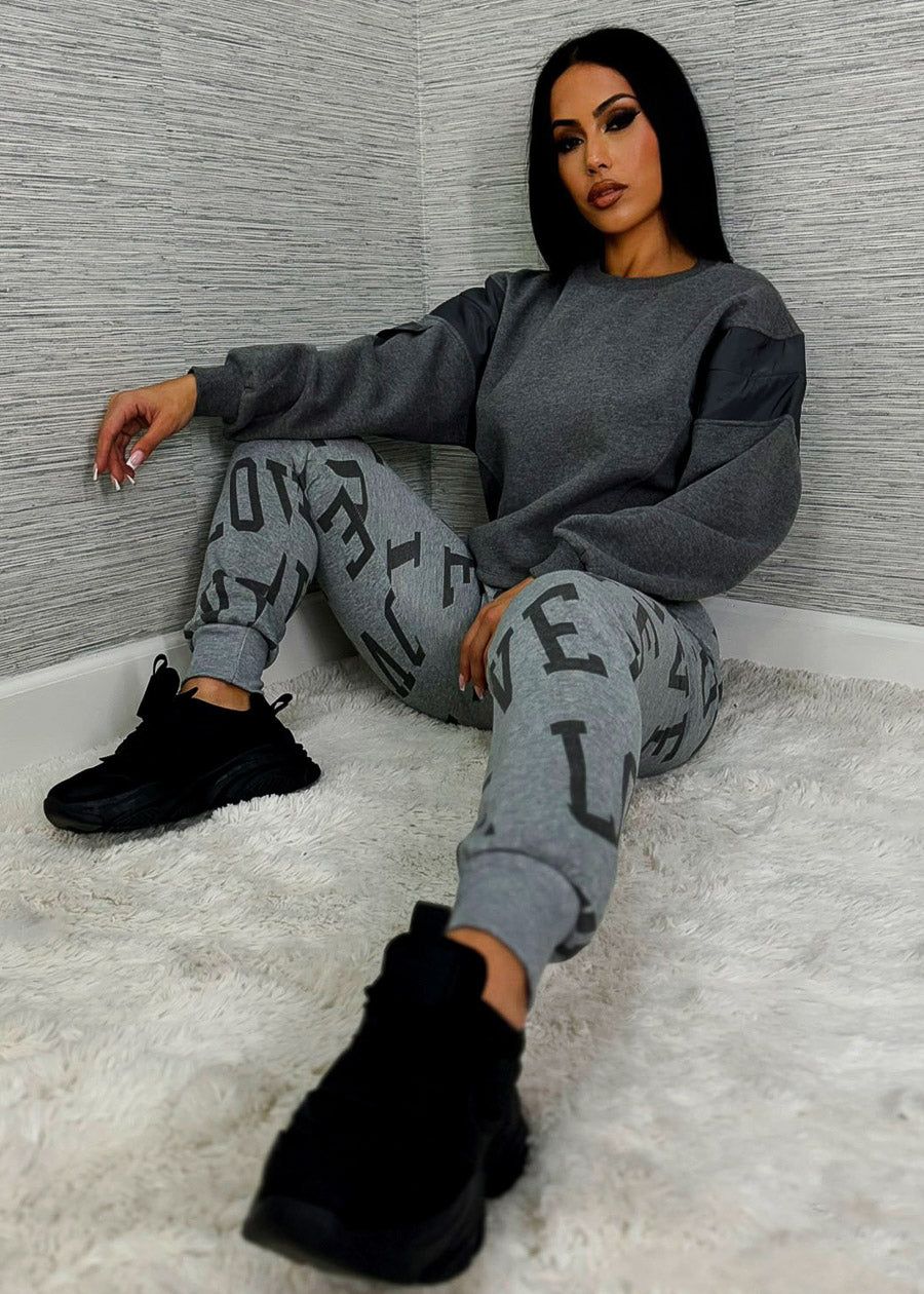 Fleece Drawstring Waist Jogger Sweatpants Grey "Love" sold by Moda product image thumbnail 2