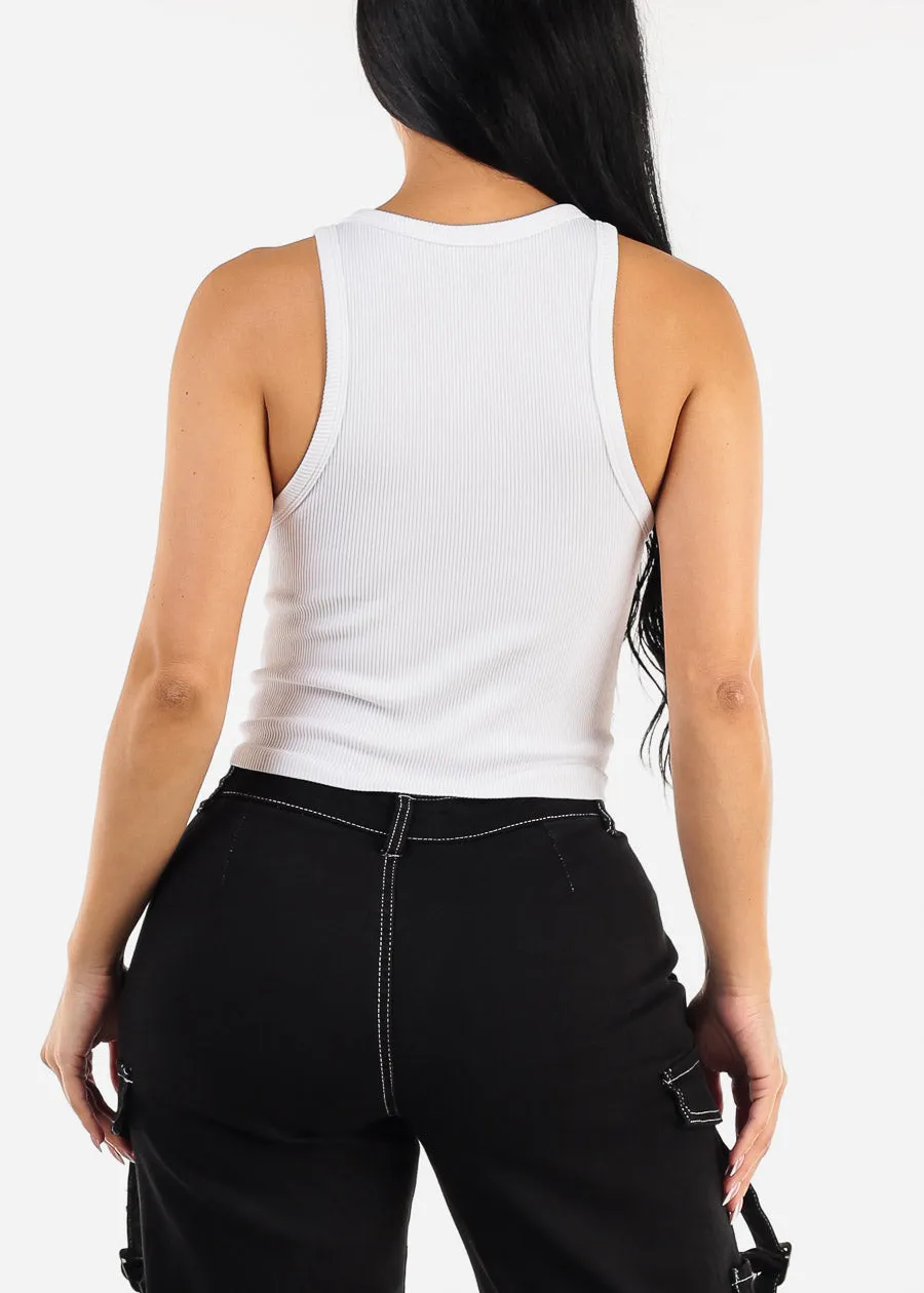 Sleeveless White Seamless Ribbed Crop Top sold by Moda product image thumbnail 4
