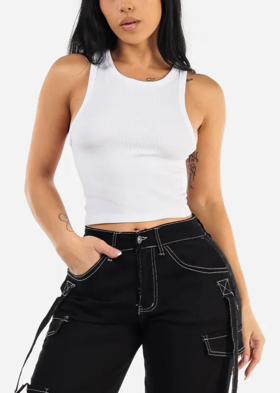 Sleeveless White Seamless Ribbed Crop Top sold by Moda