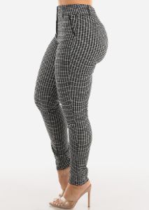 Black High Waisted Checkered Skinny Pants sold by Moda