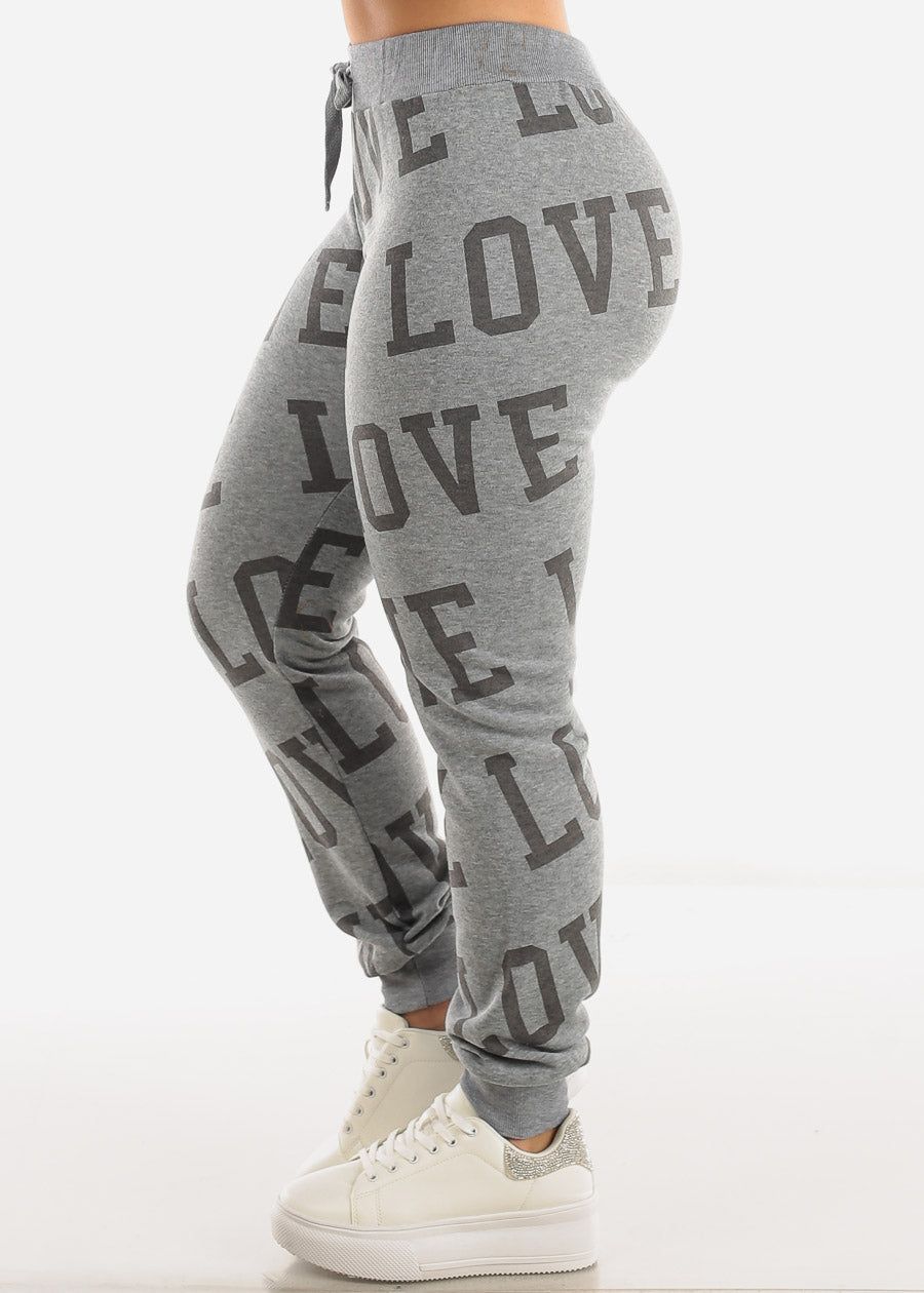 Fleece Drawstring Waist Jogger Sweatpants Grey "Love" sold by Moda product image thumbnail 3