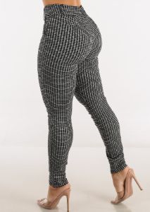 Black High Waisted Checkered Skinny Pants sold by Moda