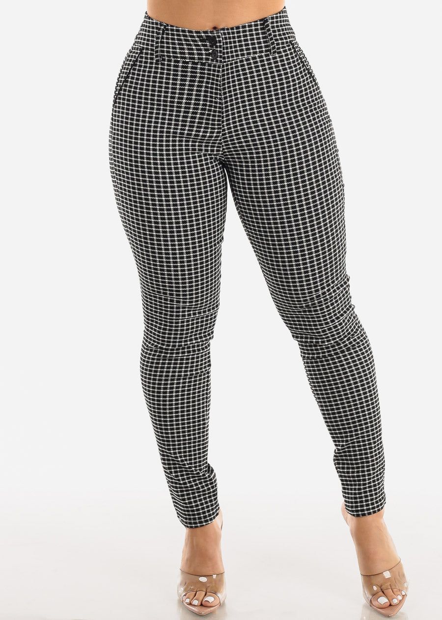 Black High Waisted Checkered Skinny Pants sold by Moda