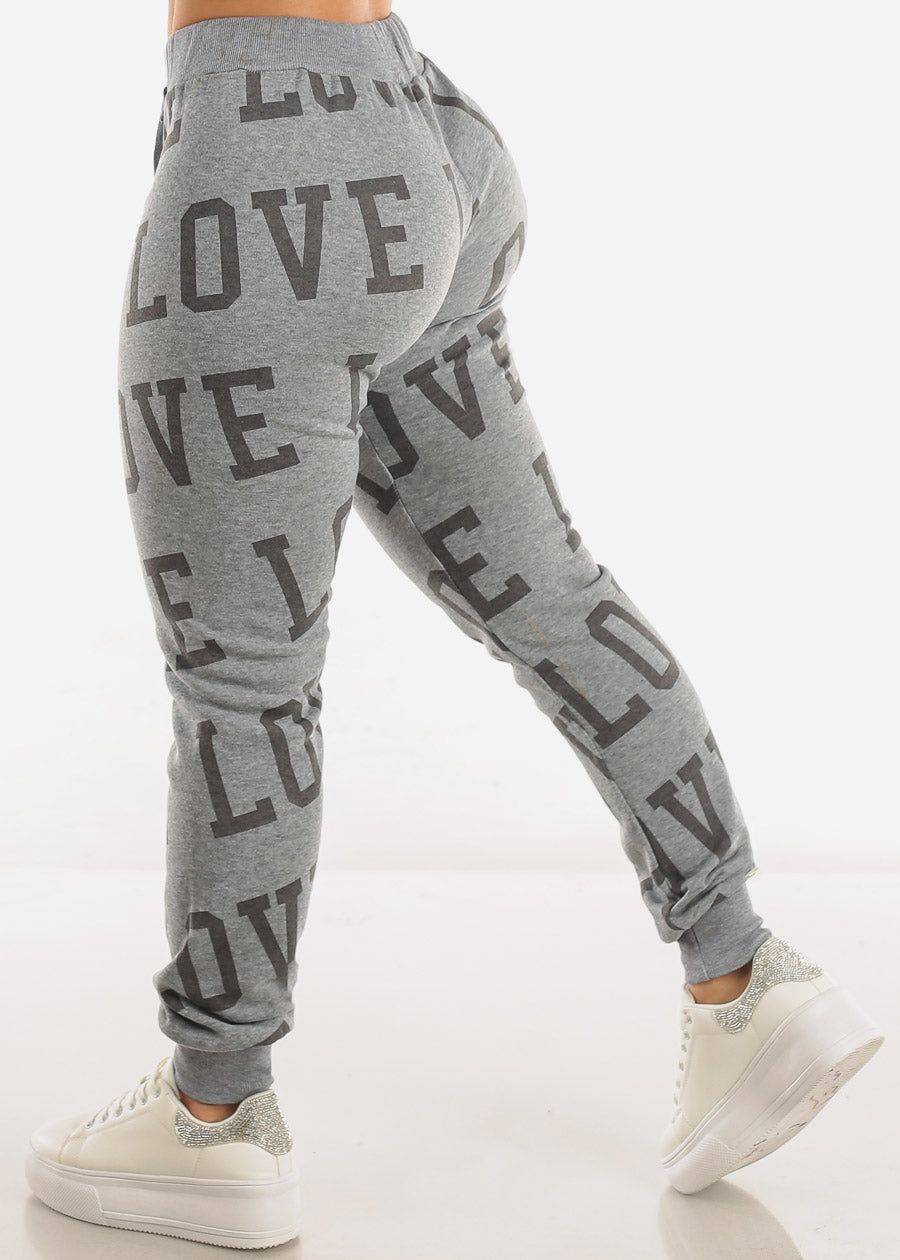 Fleece Drawstring Waist Jogger Sweatpants Grey "Love" sold by Moda product image thumbnail 4