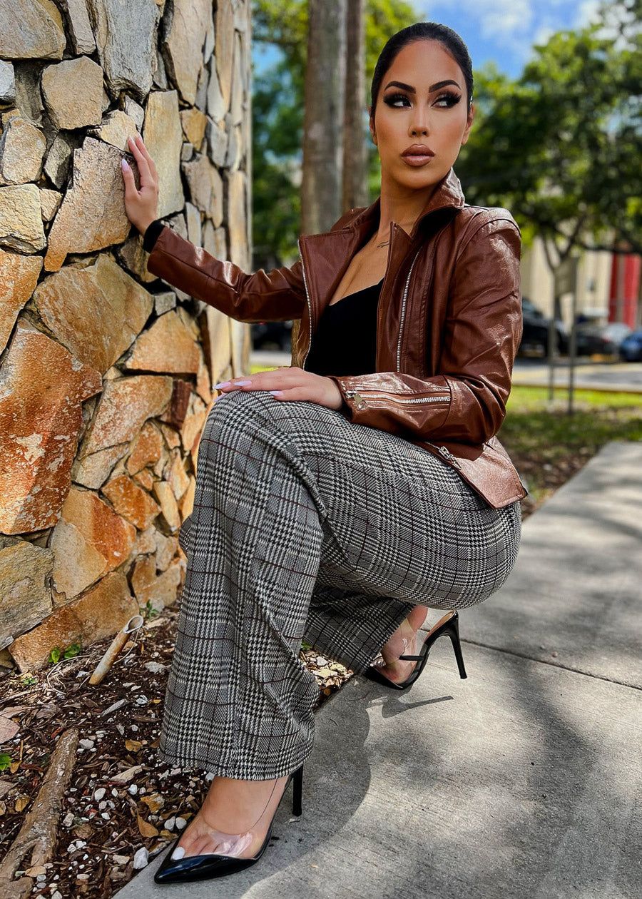 Vegan Leather Zip Up Moto Jacket Light Brown sold by Moda product image thumbnail 5