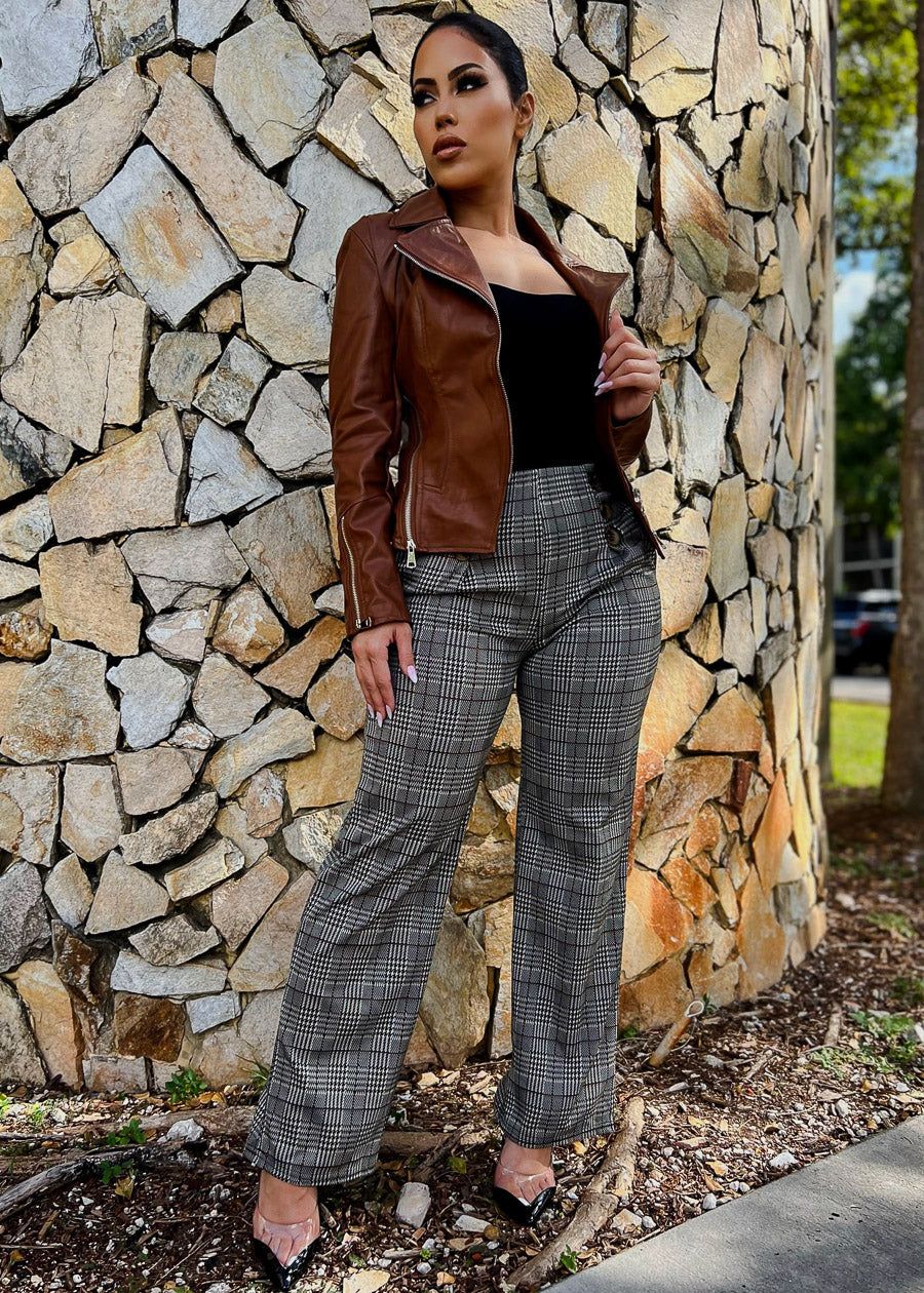 Vegan Leather Zip Up Moto Jacket Light Brown sold by Moda product image thumbnail 4