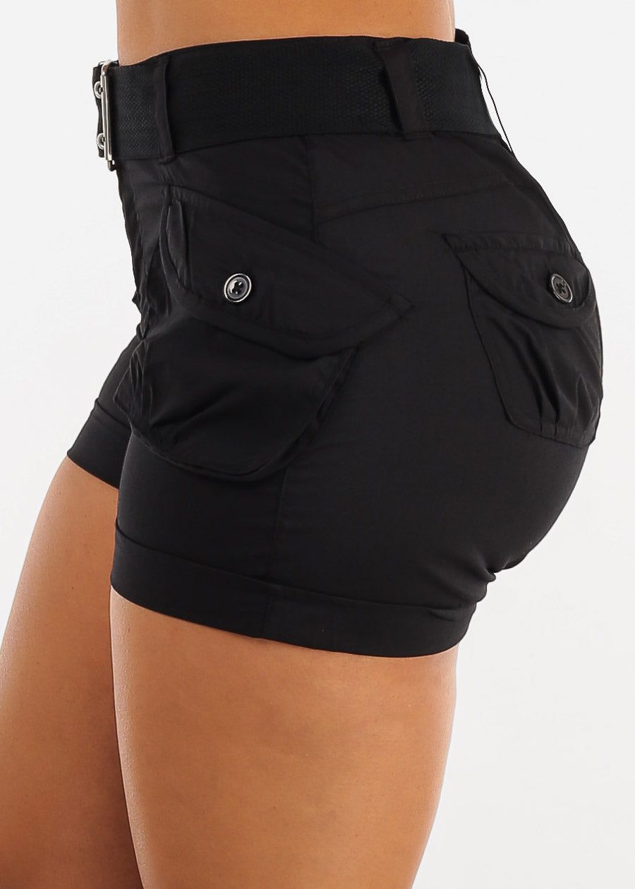 High Waisted Black Utility Cargo Shorts w Belt sold by Moda product image thumbnail 3