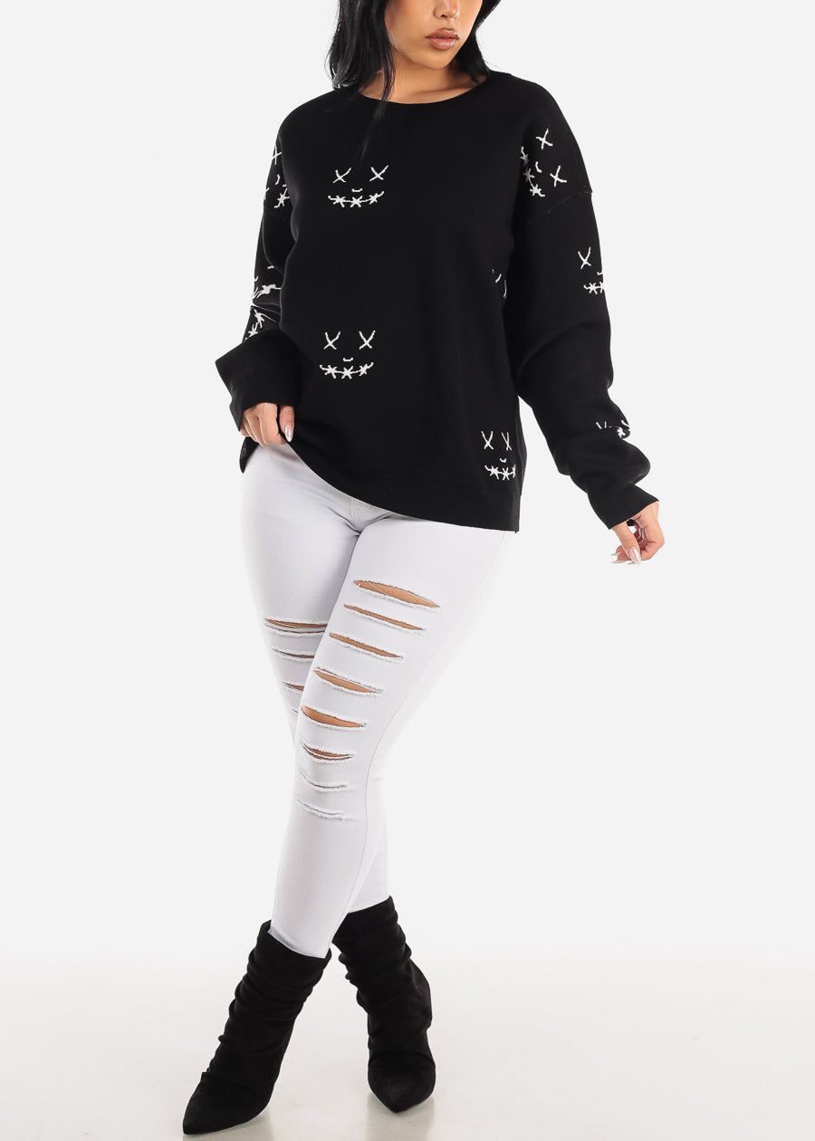 Long Sleeve Black Graphic Printed Oversized Sweater sold by Moda product image thumbnail 2