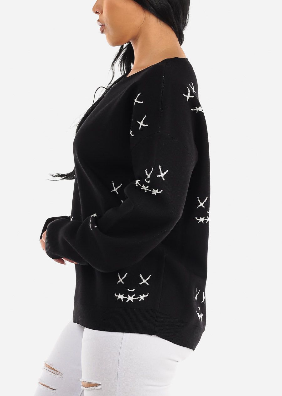 Long Sleeve Black Graphic Printed Oversized Sweater sold by Moda product image thumbnail 3