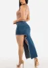Asymmetrical Hem Denim Skirt Dark Blue sold by Moda