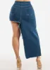 Asymmetrical Hem Denim Skirt Dark Blue sold by Moda