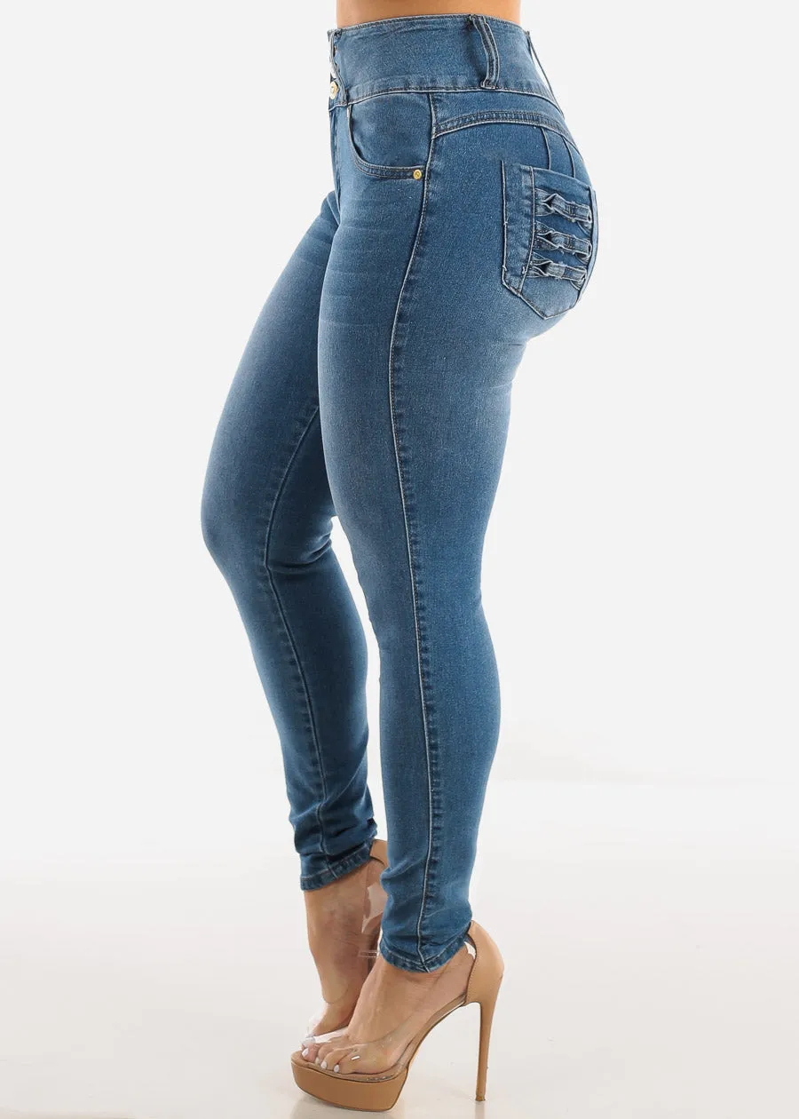 Super High Waist Levantacola Skinny Jeans Med Blue sold by Moda product image thumbnail 5