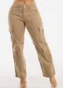 Butt Lift Mid Rise Straight Wide Leg Cargo Pants Khaki sold by Moda