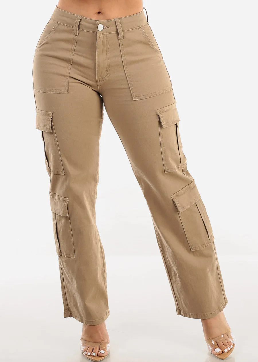 Butt Lift Mid Rise Straight Wide Leg Cargo Pants Khaki sold by Moda product image thumbnail 5