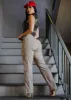 Butt Lift Mid Rise Straight Wide Leg Cargo Pants Khaki sold by Moda