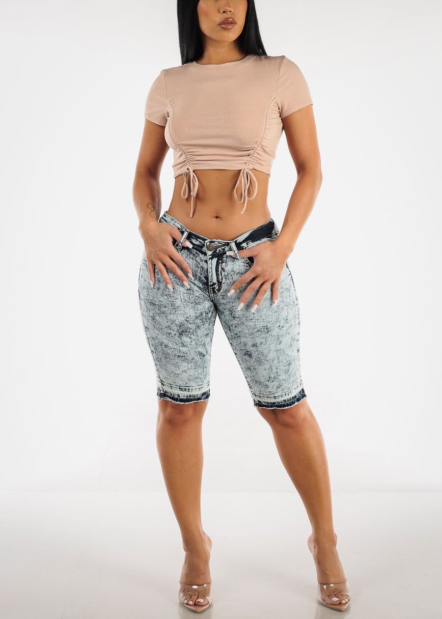 Beige Ruched Adjustable Drawstring Front Crop Top sold by Moda product image thumbnail 2