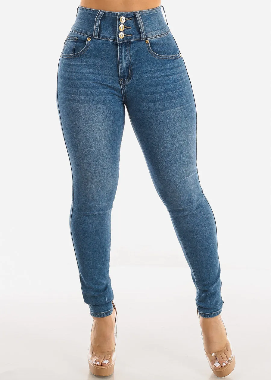 Super High Waist Levantacola Skinny Jeans Med Blue sold by Moda product image thumbnail 4