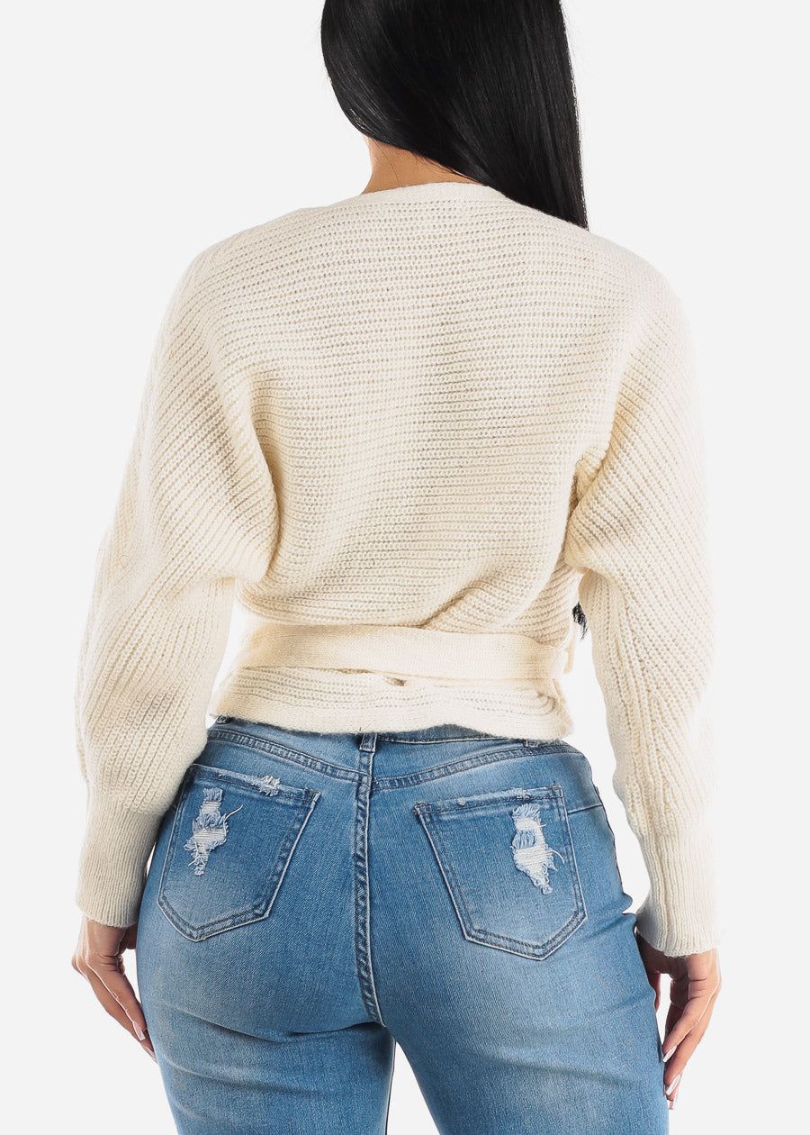 Ivory Long Dolman Sleeve Surplice Knitted Sweater sold by Moda product image thumbnail 4