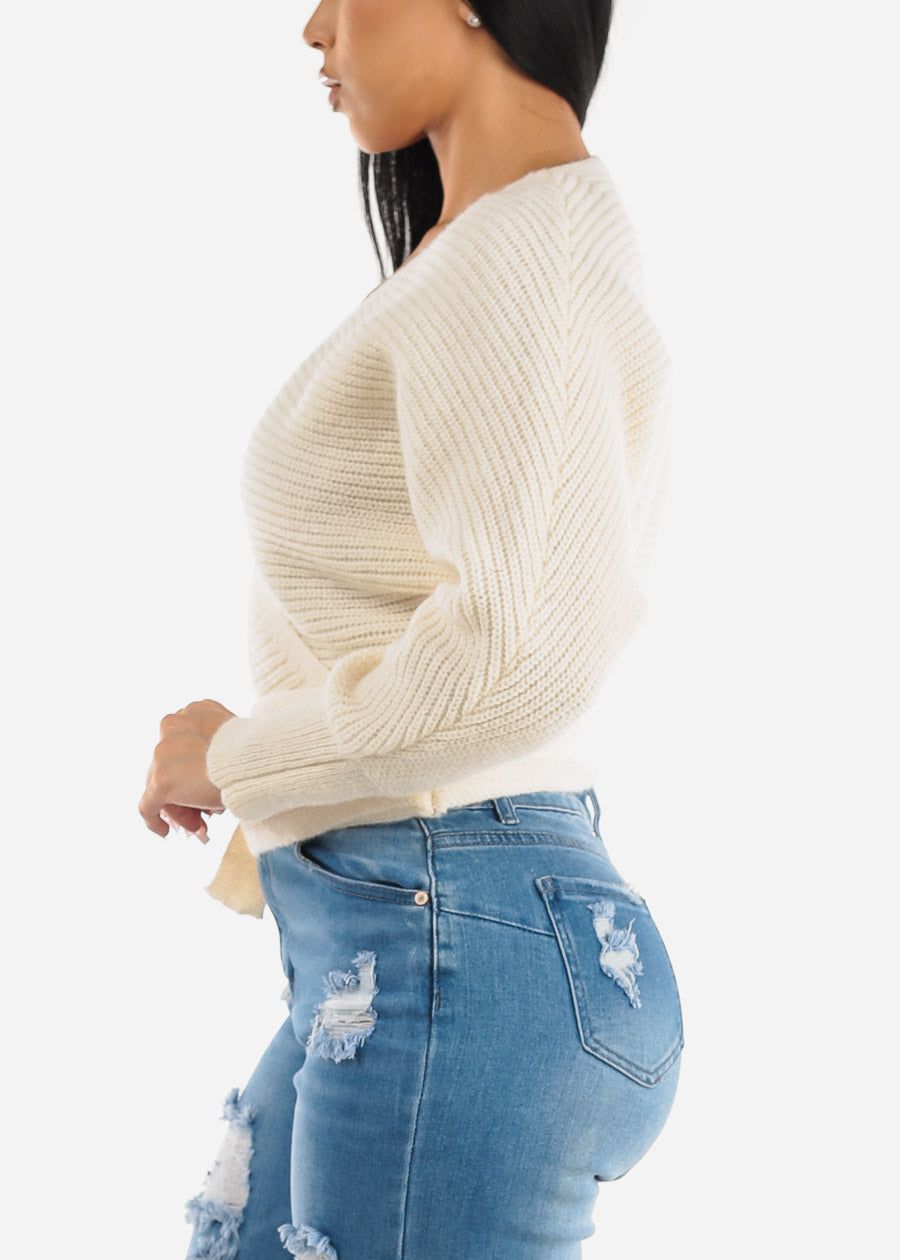 Ivory Long Dolman Sleeve Surplice Knitted Sweater sold by Moda product image thumbnail 3