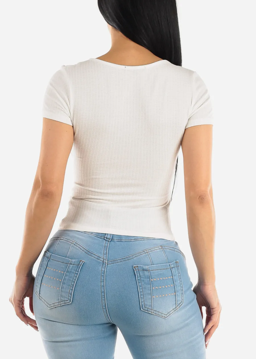 White Short Sleeve Surplice Ribbed Top sold by Moda product image thumbnail 4
