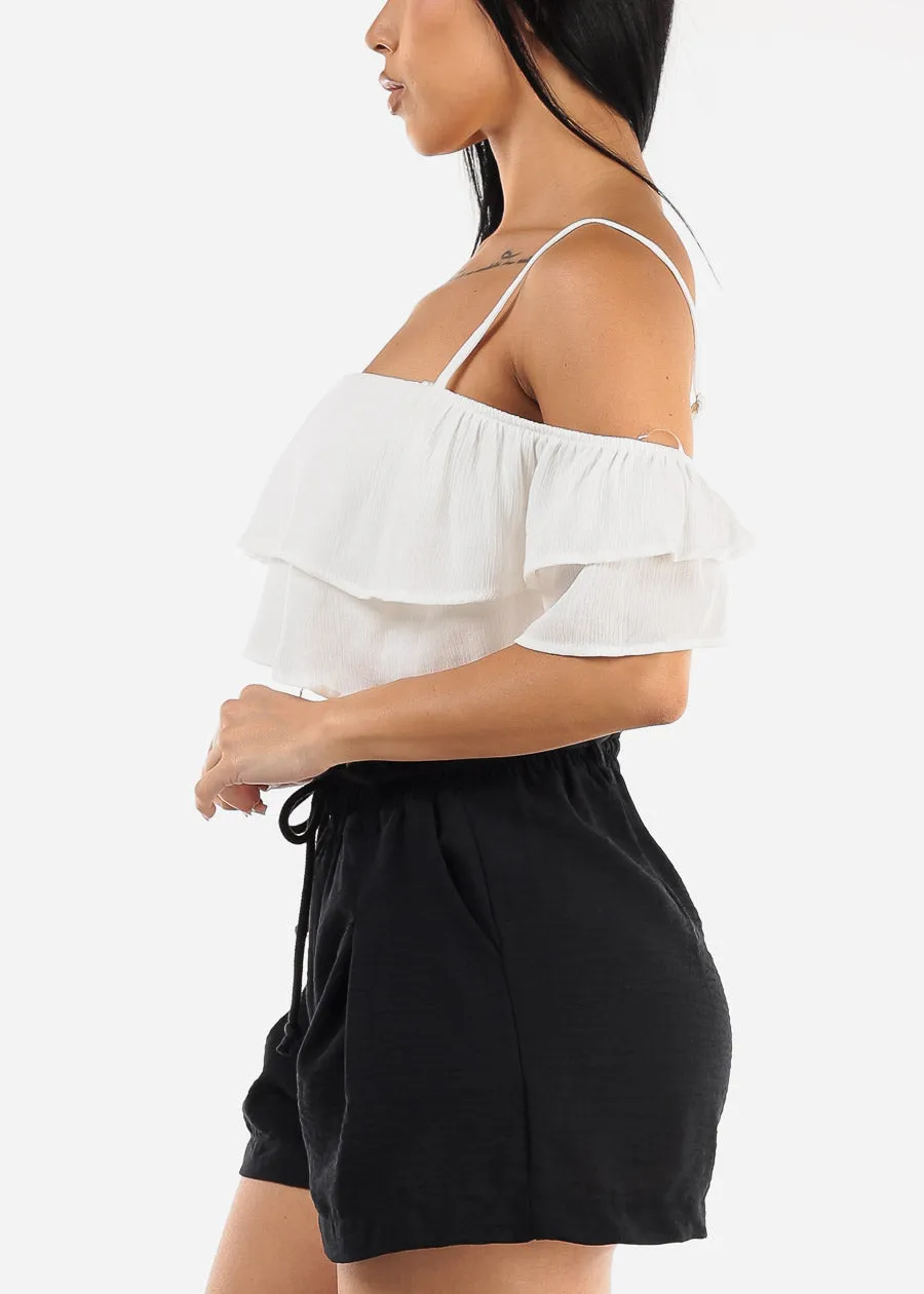 White Ruffled Off Shoulder Crop Top sold by Moda product image thumbnail 3