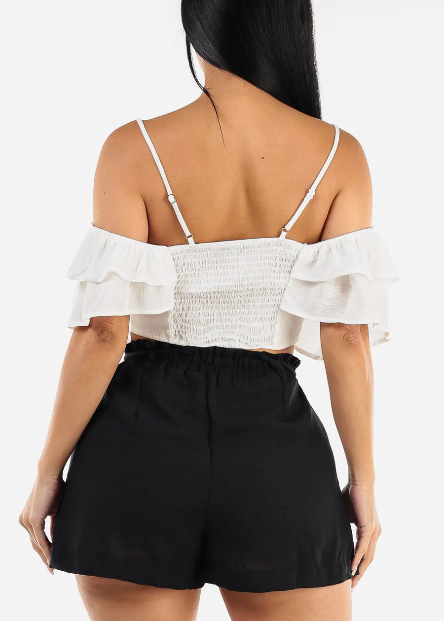 White Ruffled Off Shoulder Crop Top sold by Moda product image thumbnail 4