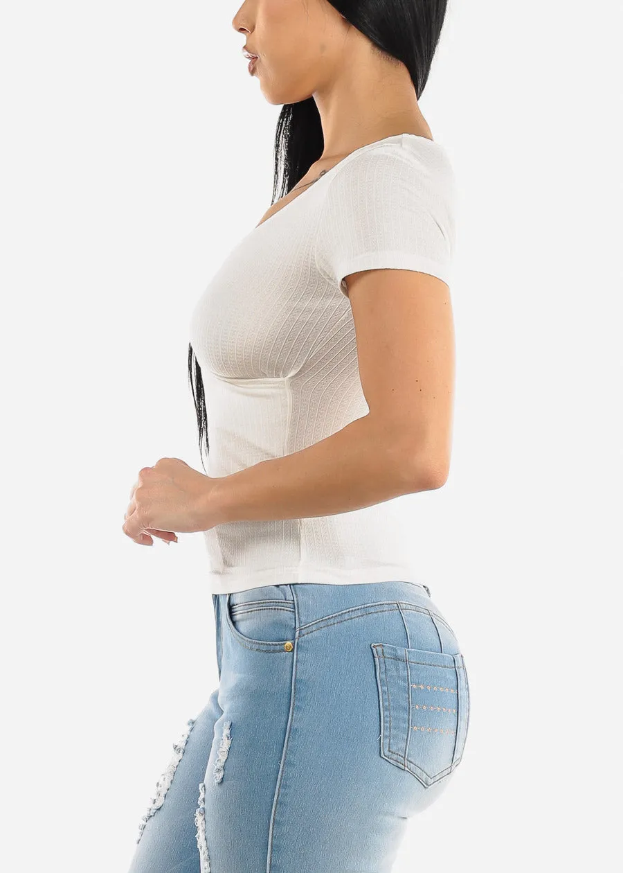 White Short Sleeve Surplice Ribbed Top sold by Moda product image thumbnail 3