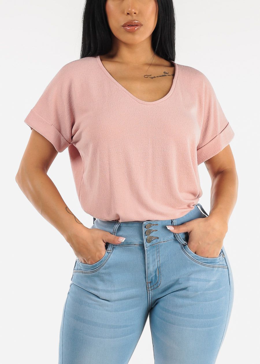 Short Sleeve Vneck Tunic Top Blush sold by Moda