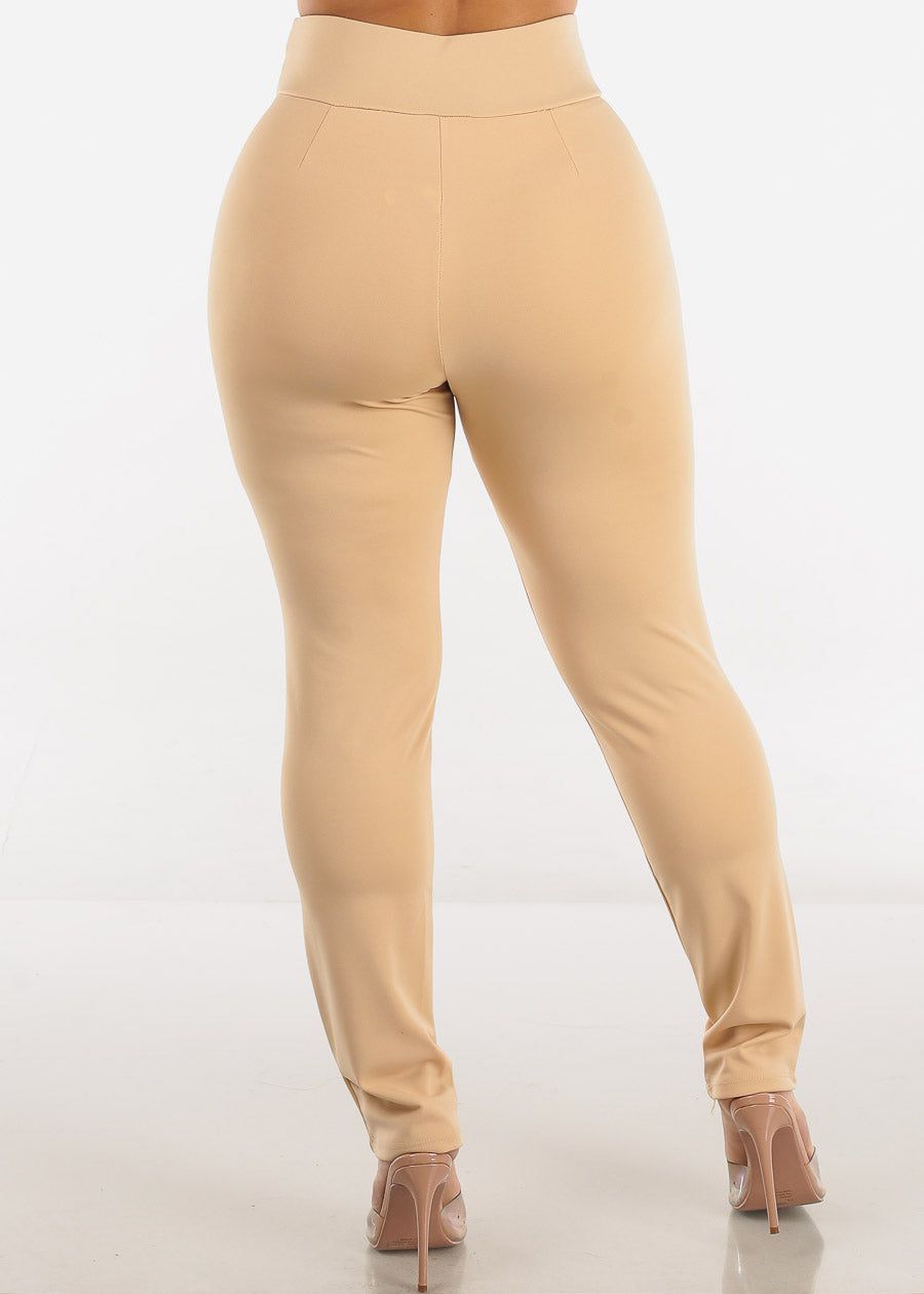Khaki High Waist Slim Straight Dressy Pants sold by Moda product image thumbnail 4