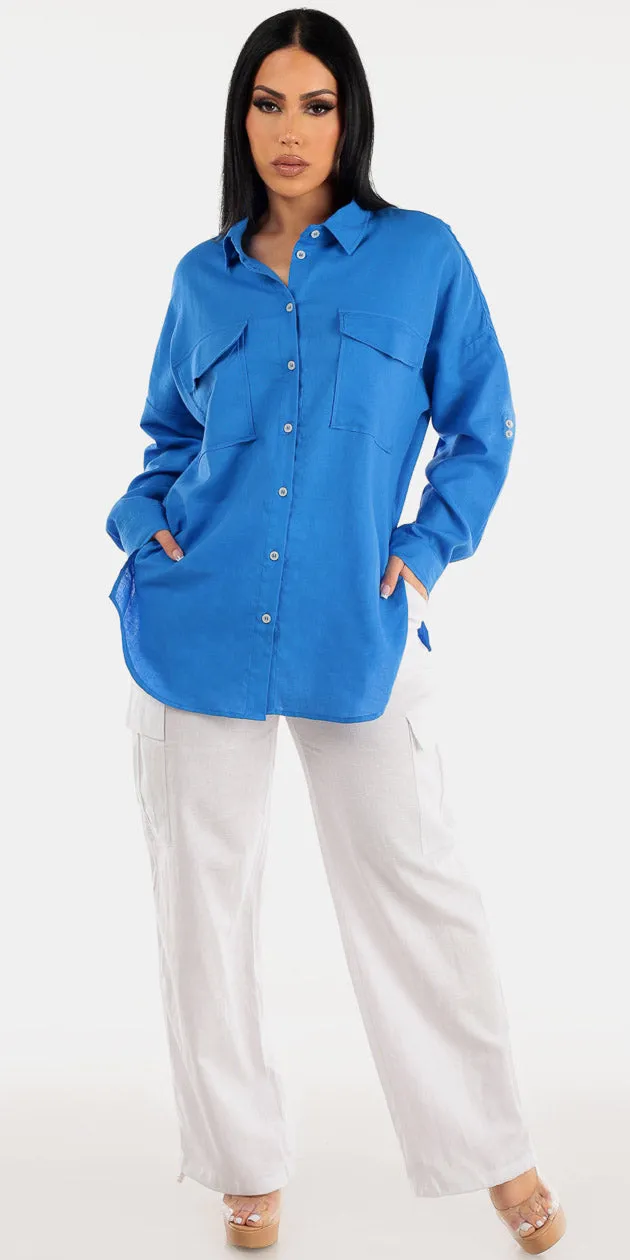 Blue Oversized White Linen Outfit sold by Moda