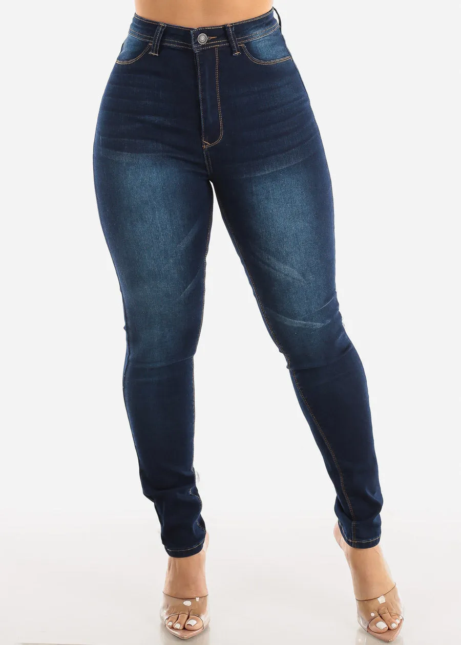 Classic 1 Button Super High Waisted Skinny Jeans Dark Blue sold by Moda product image thumbnail 2