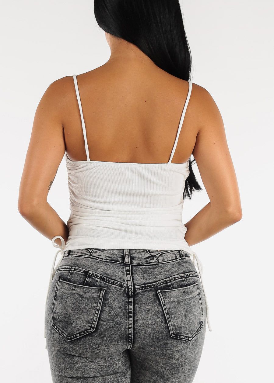 White Sleeveless Cowl Neckline Top w Adjustable Drawstring Sides sold by Moda product image thumbnail 4