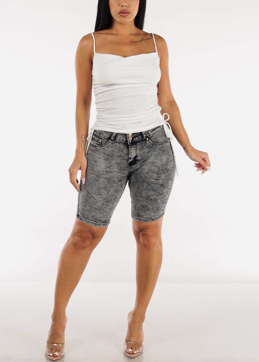 White Sleeveless Cowl Neckline Top w Adjustable Drawstring Sides sold by Moda product image thumbnail 2