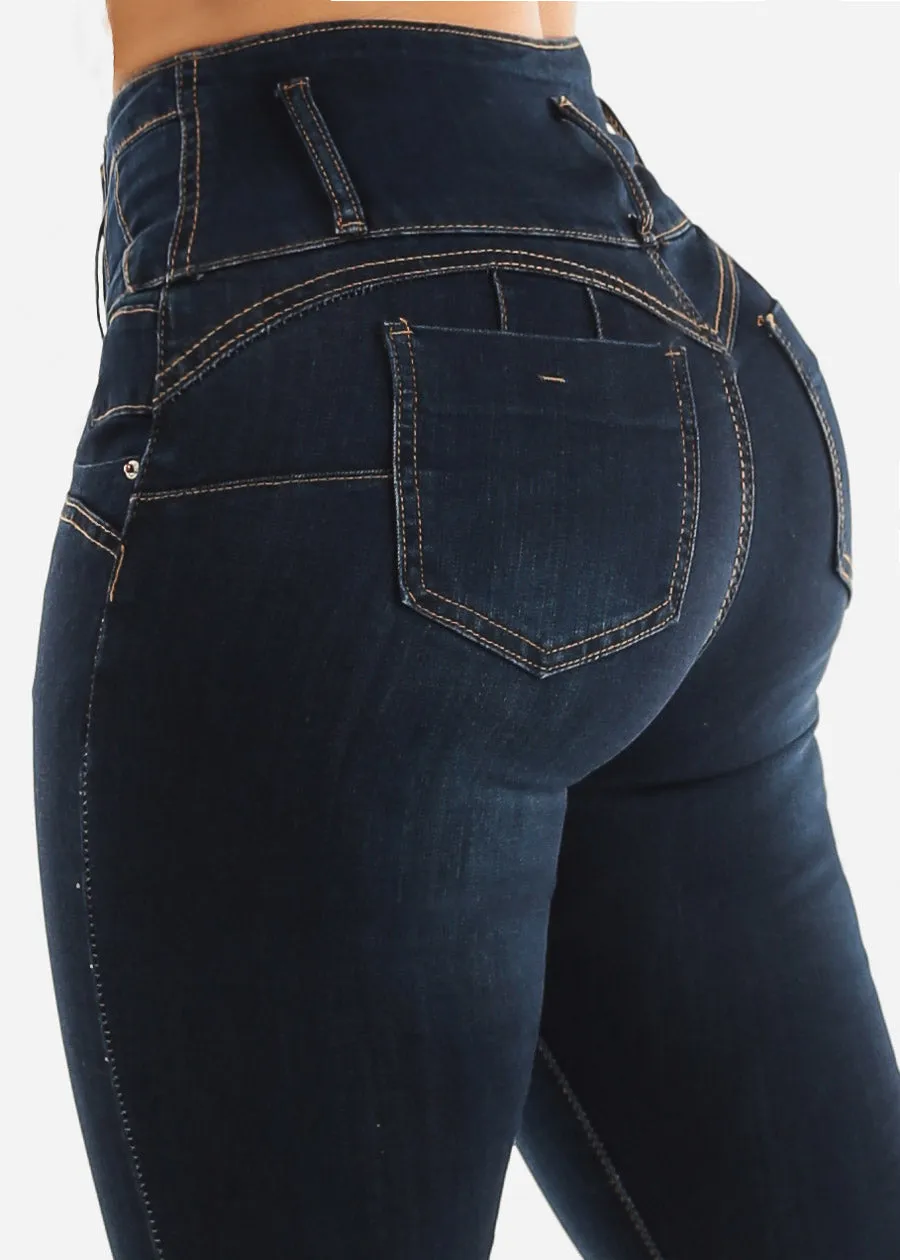 High Waisted Butt Lifting Dark Wash Skinny Jeans sold by Moda