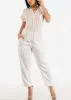 White Linen High Rise Spandex Waist Jogger Pants sold by Moda