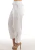 White Linen High Rise Spandex Waist Jogger Pants sold by Moda