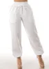 White Linen High Rise Spandex Waist Jogger Pants sold by Moda