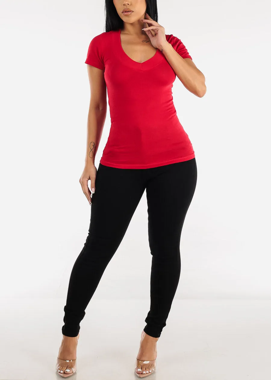V-Neck Basic T-Shirt (Red) sold by Moda product image thumbnail 2