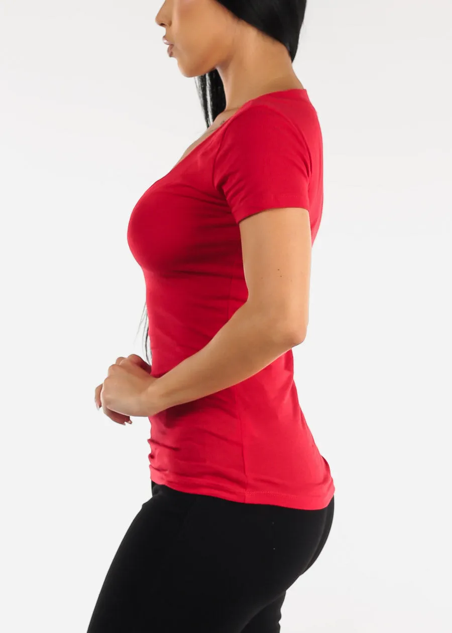 V-Neck Basic T-Shirt (Red) sold by Moda product image thumbnail 3