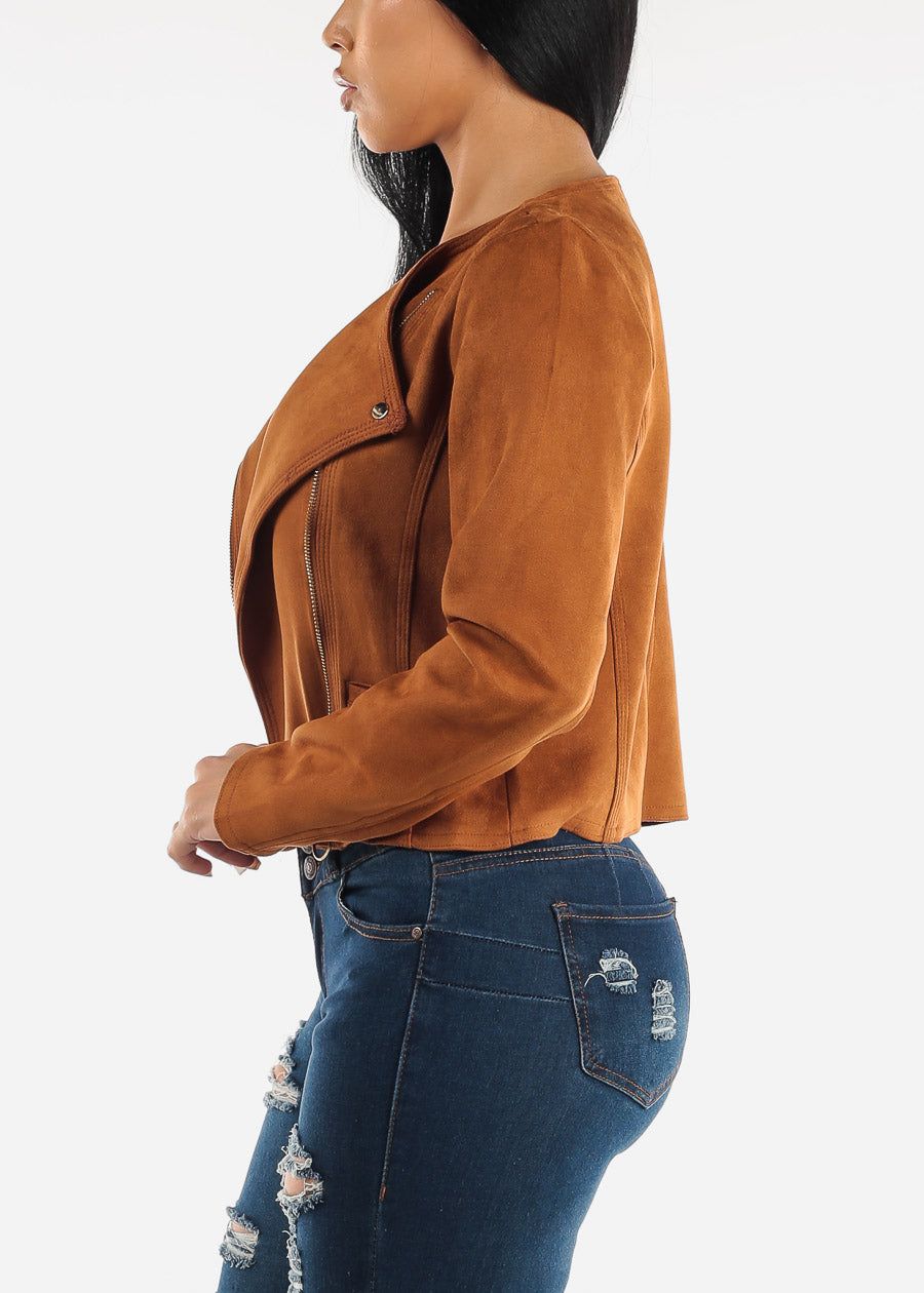 Long Sleeve Suede Moto Jacket Camel sold by Moda product image thumbnail 4