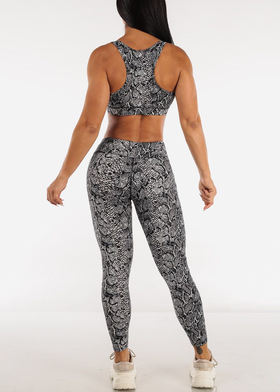 Black Snake Print Sports Bra & High Rise Leggings (2 PCE SET) sold by Moda product image thumbnail 3